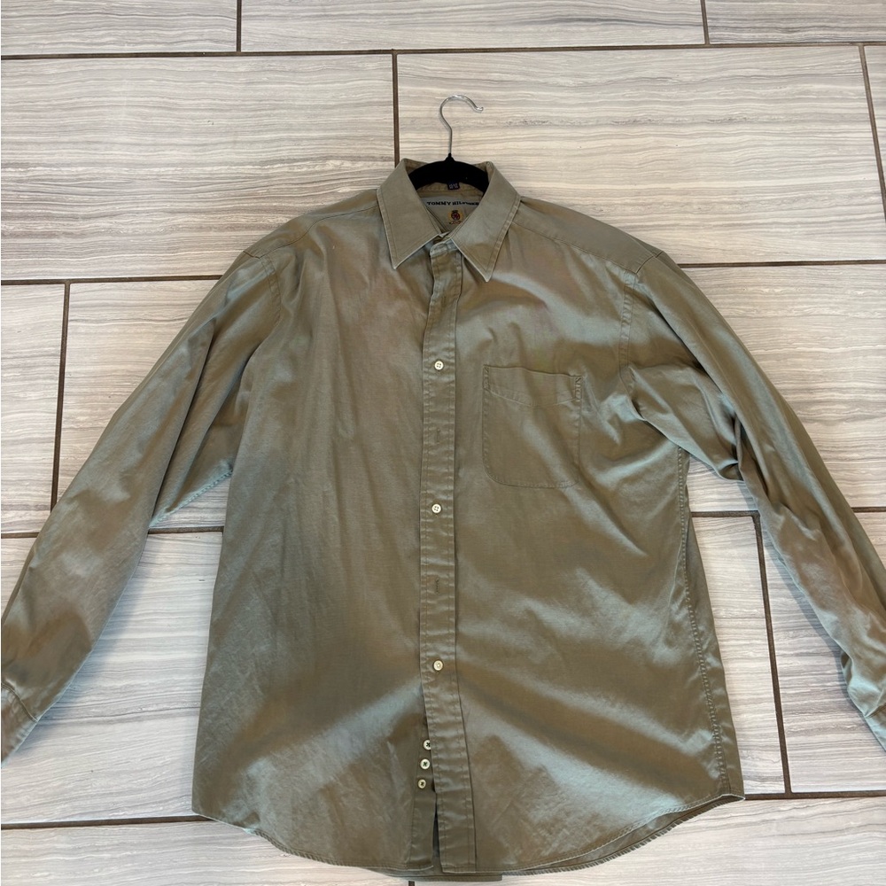Tommy Hilfiger Men's Olive Green Button-Up Shirt